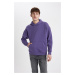 DEFACTO Oversize Fit Hooded Kangaroo Pocket Soft Furry Basic Sweatshirt