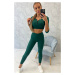 Žebrovaný crop top set tmavě zelené barvy UNI