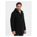 Čierny pánsky zateplený kabát s kapucňou a skrytým zipsom Ombre Clothing