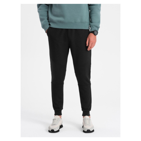 Ombre Men's sweatpants with ottoman fabric inserts - black