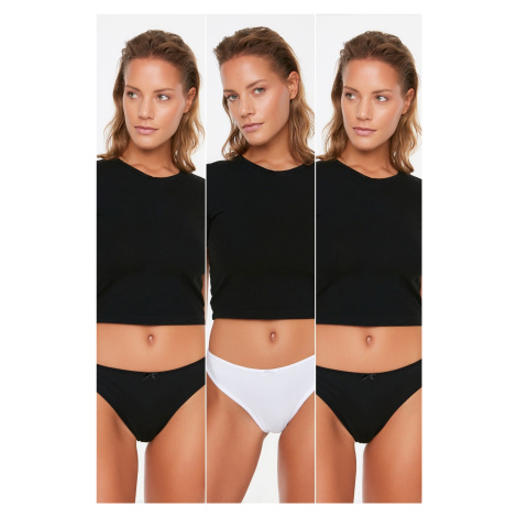 Trendyol Black-White 3-Pack Lace Detailed Cotton Thong Knitted Briefs