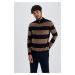 DEFACTO Slim Fit Slim Cut Striped Stand Collar Zippered Knitwear Sweater