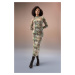 DEFACTO Bodycon Body-hugging Half Turtleneck Patterned Tulle Long Sleeve Maxi Dress