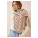 Happiness İstanbul Women's Beige Knitted Detailed Sweater Scarf