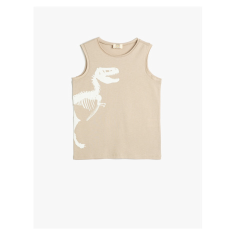 Koton Undershirt Dinosaur Printed Sleeveless Crew Neck Cotton