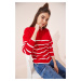 Happiness İstanbul Women's Red Button Detailed Striped Knitwear Sweater