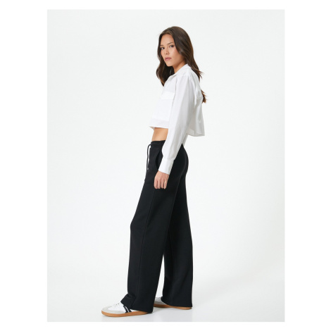 Koton Wide Leg Trousers Laced Waist Pocket Detailed
