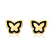 Náušnice zo zlata 585 - lesklý plochý motýlik, obrys z čiernej glazúry