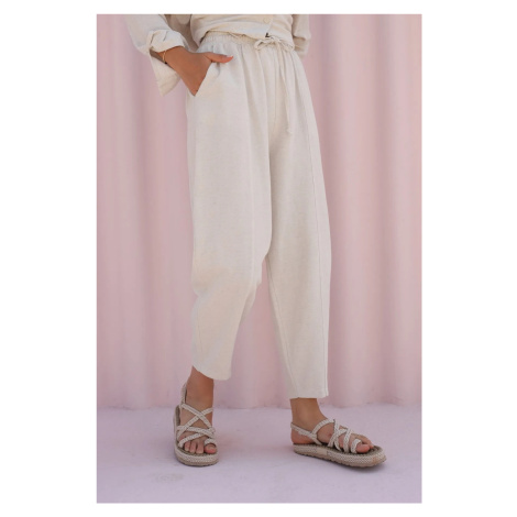 Laluvia Stone Linen Baggy Trousers