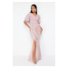 Trendyol Powder Draped Knitted Long Elegant Evening Dress