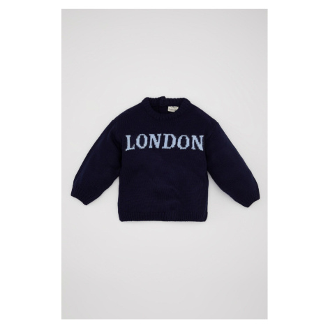 DEFACTO Baby Boy Navy Blue Printed Knitwear Sweater