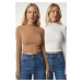 Happiness İstanbul Women's White Biscuit Stand-Up Collar Ribbed Camisole 2-Pack Crop Top