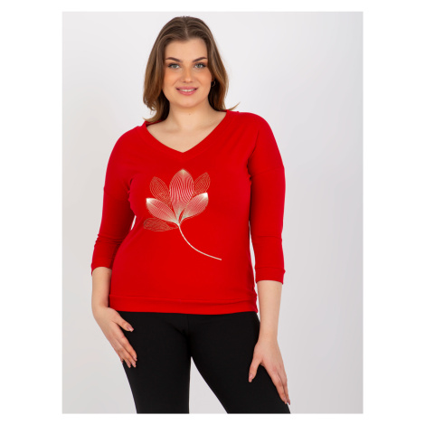 Women's blouse plus size with print and application - red