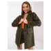 Women's long khaki jacket in imitation suede Irmina