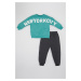 DEFACTO Baby Boy Printed Sweatshirt Tracksuit Bottoms 2-Piece Set