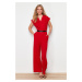 Trendyol Red Belted Double Breasted Collar Wide Leg Woven Jumpsuit