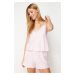 Trendyol Pink Lace and Ruffle Detailed Woven Pajama Set
