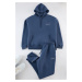 Trendyol Indigo Oversize/Wide Cut Hooded Embroidered Inside Polar Fleece Sweatshirt Tracksuit