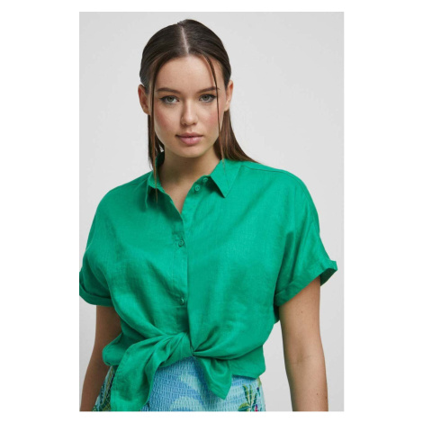 Ľanová košeľa Medicine zelená farba, regular, s klasickým golierom