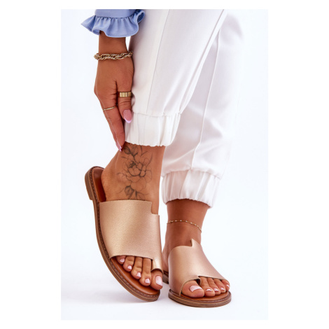 Women's leather flip-flops gold Amite