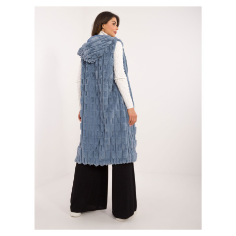 Blue long fur vest with zipper