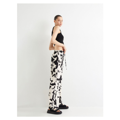 Koton Floral Wide Leg Trousers Tie Waist Viscose Fabric