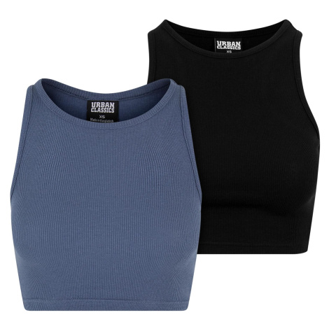 Women's Cropped Rib Top - 2 Pack Blue+Black