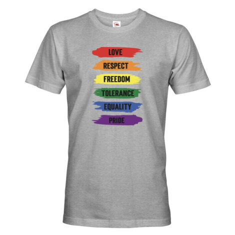Pánské tričko s potlačou Love-respect-freedom-tolerance-equality-pride