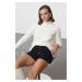 Trendyol Ecru Soft Texture Knit Detailed Stand Collar Seamless Knitwear Sweater