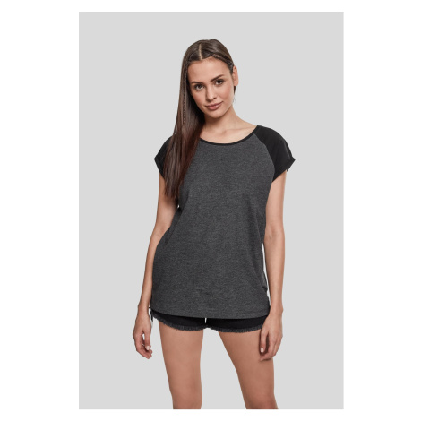 Women's raglan T-shirt with contrasting charcoal/black