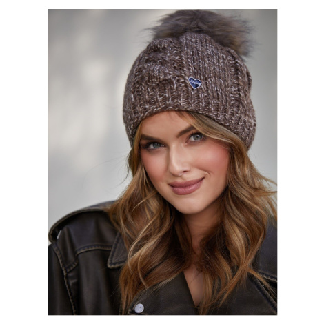 Winter hat with pompom, brown FASARDI