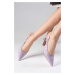 Mio Gusto Megan Lilac Color Pointed Toe Open Back Chunky Heel Shoes