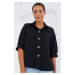 Bigdart Women's Black Short Sleeve Oversize Linen Shirt 20240