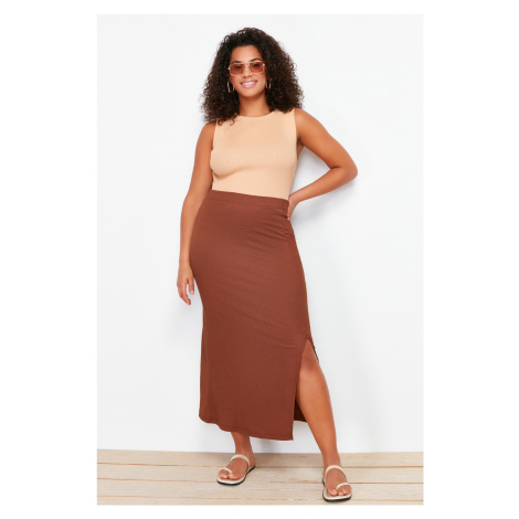 Trendyol Curve Brown Slit Knitted Skirt