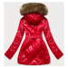 Lesklá červená zimná bunda s machovitým kožúškom (W756)