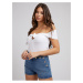 White Women Ribbed Cropped T-Shirt with Bow Guess Valeriana - Women