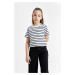 DEFACTO Girls Crew Neck Striped Short Sleeve T-Shirt