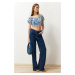 Trendyol Blue Tie-dye Patterned Carmen Collar Crop Woven Blouse