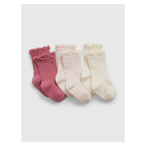 Súprava troch párov dievčenských ponožiek v krémovej a ružovej farbe Gap