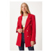 Happiness İstanbul Women's Red Buttoned Blazer Tweed Jacket