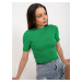 Green ribbed blouse with short sleeves