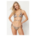 Trendyol Leopard Patterned Triangle Tied High Leg Regular Bikini Set