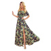 Dlouhé dámské šaty se výstřihem a vzorem zelených listů a XXL model 8224464 - numoco