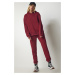 Happiness İstanbul Women's Claret Red Hooded Raspberry Tracksuit Set