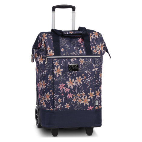 PUNTA nákupná taška na kolieskach s výsuvnou rukoväťou - 40L - kvetinová modrá