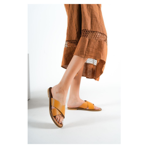 Capone Outfitters Capone 881 Women's Slippers with Genuine Leather Bodrum Ginger