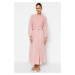 Trendyol Light Pink Brode and Ruffle Detail Cotton Woven Dress