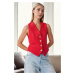 32534 Dewberry Metal Button Detailed Tweed Women Vest-RED