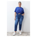 Trendyol Curve Dark Blue High Waist Slim Mom Jeans