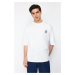 Trendyol Ecru Oversize Embroidered 100% Cotton T-Shirt